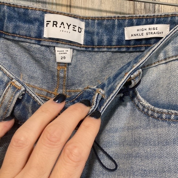 FRAYED High Rise Ankle Straight Color Block Two Tone Jeans | Size 29  NWOT - Picture 14 of 15